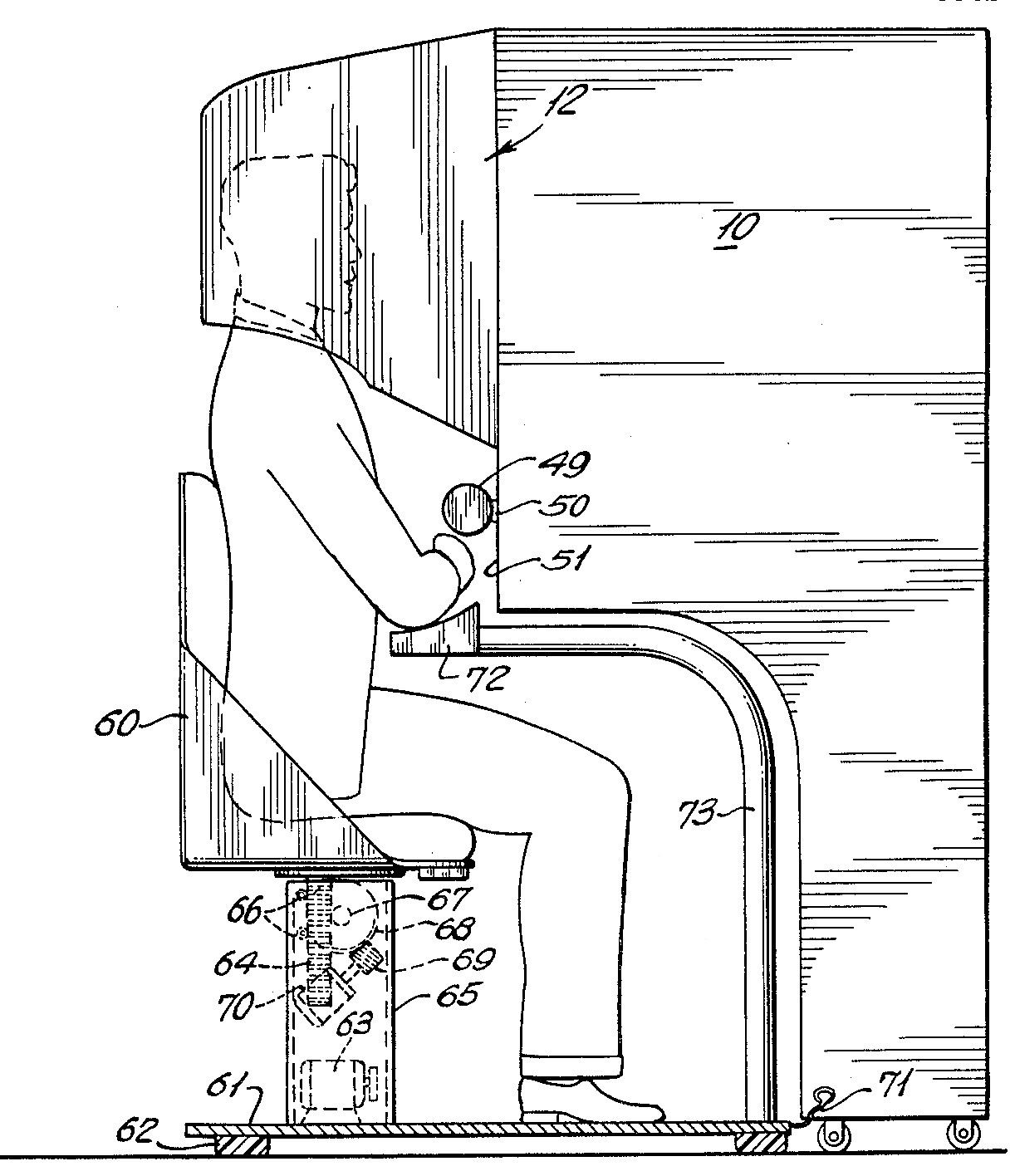 Patent line drawing of the Sensorama Simulator, the booth for one seated viewer