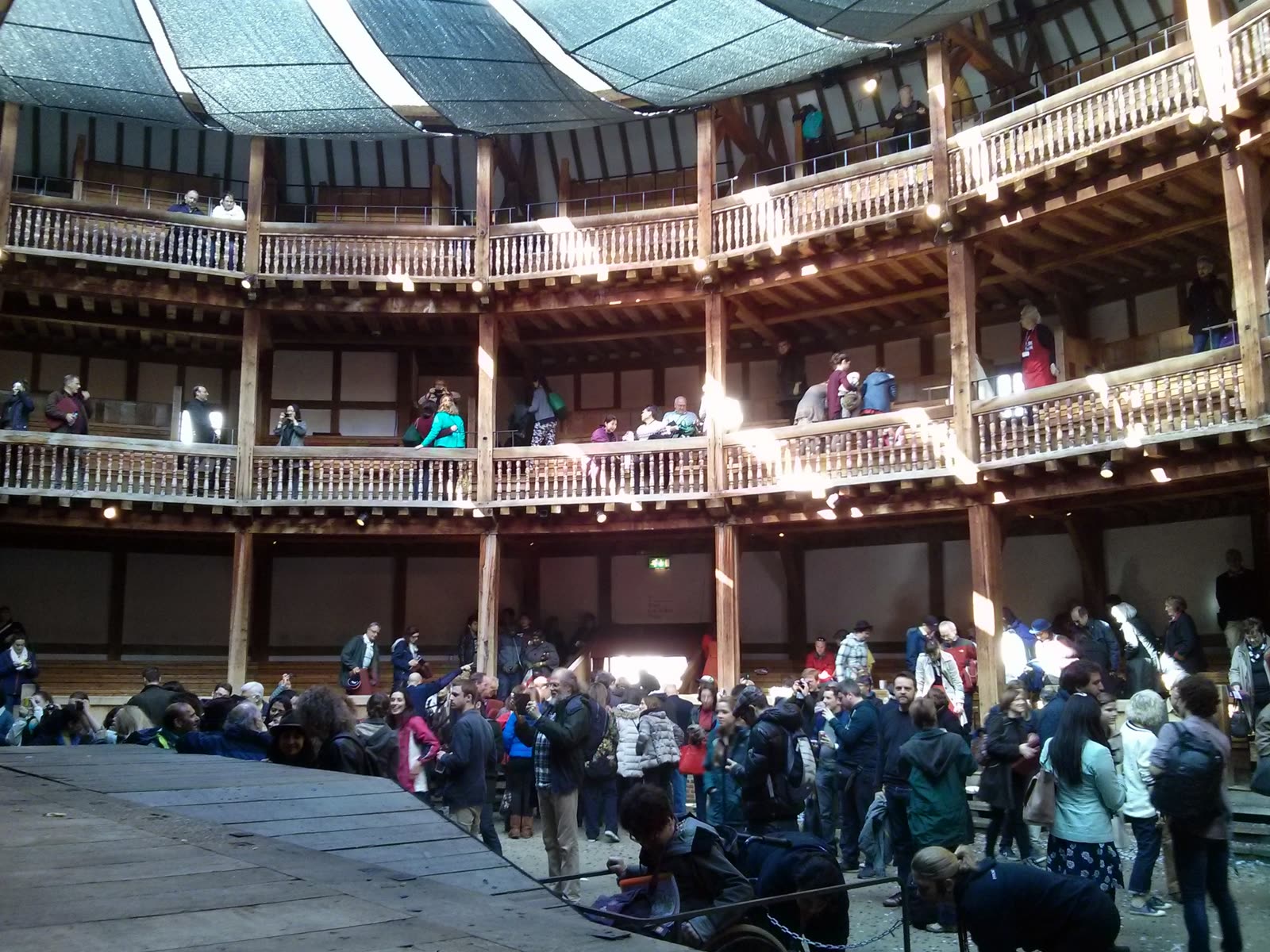 Open standing yard and thrust stage inside the reconstructed Shakespeare's Globe theatre in London