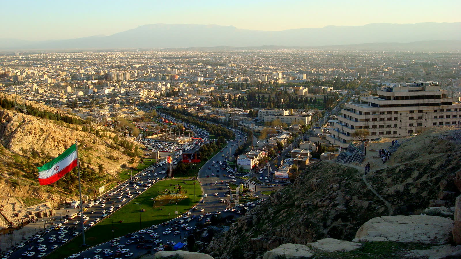 Panoramic view over the city of Shiraz, Iran, from the hills above the Quran Gate