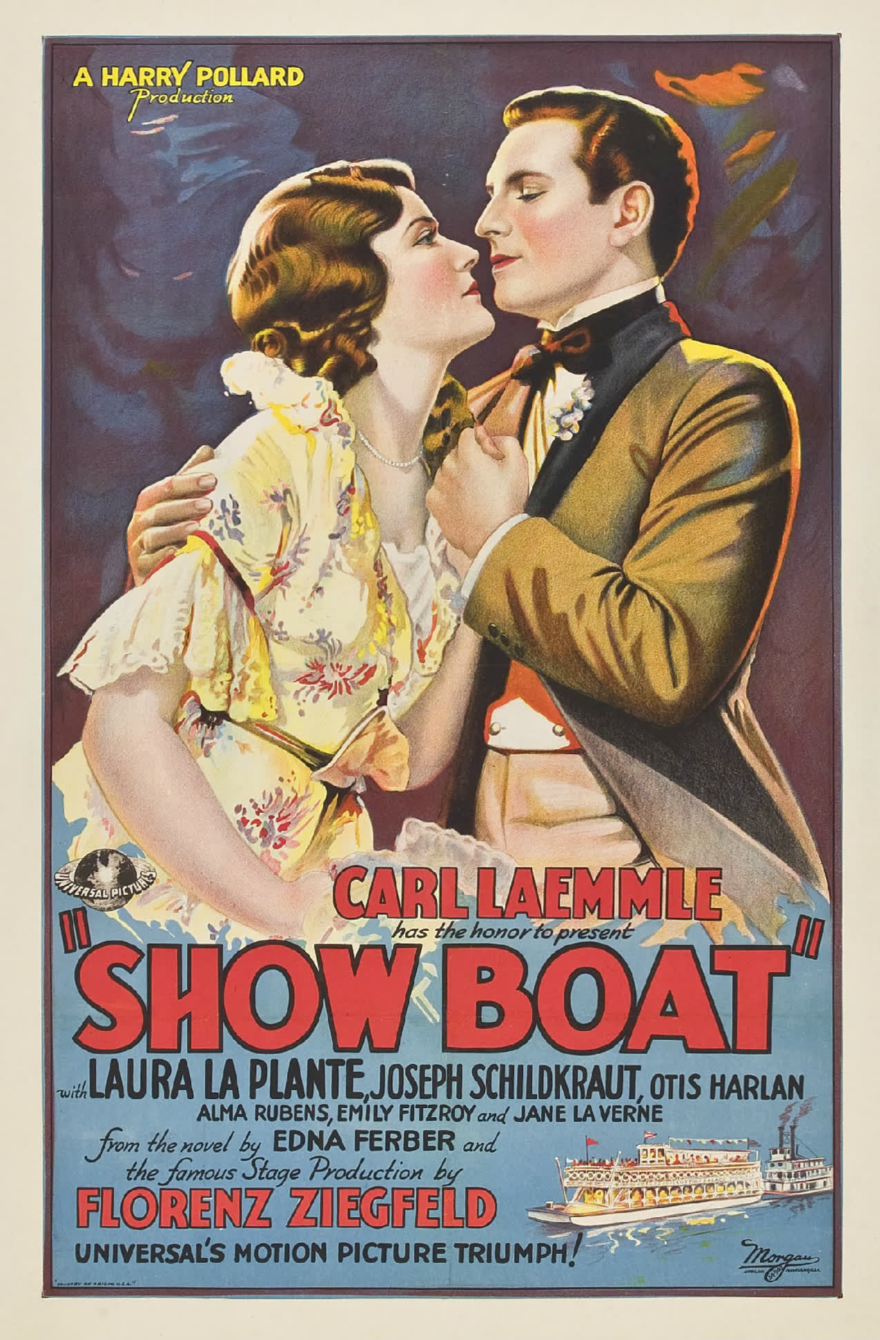 Illustrated theatrical poster for the 1929 Universal Pictures film Show Boat