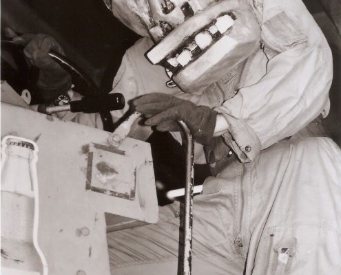 Archive photograph from Skin & Bones, Antenna Theater's 1995 production at the Marin Recycling Center