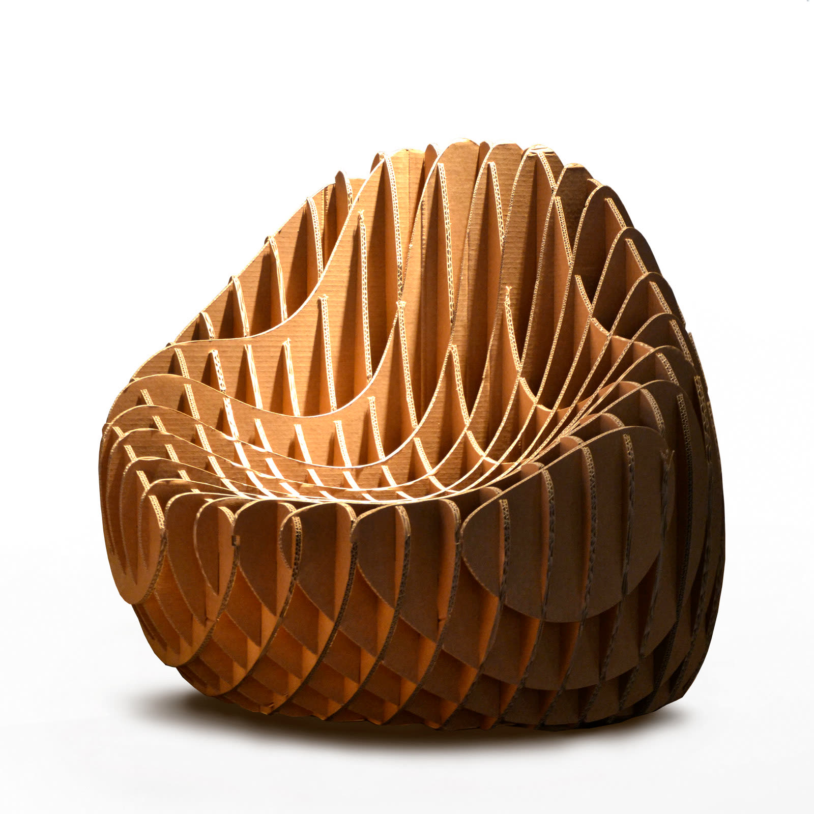 The MC 205 chair, made of flat cardboard panels that slot into one another, designed by Maximilian Hansen
