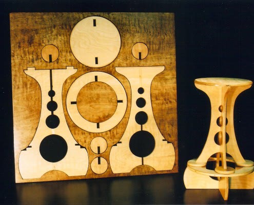Archive photograph of Slotology, Antenna Theater's slotted wood construction work