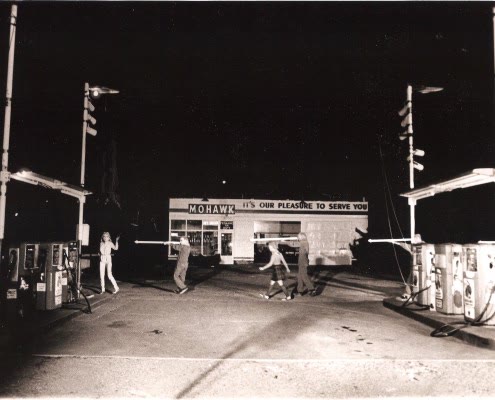 Archive photograph from Auto, Snake Theater's 1979 location play staged at a Sausalito gas station