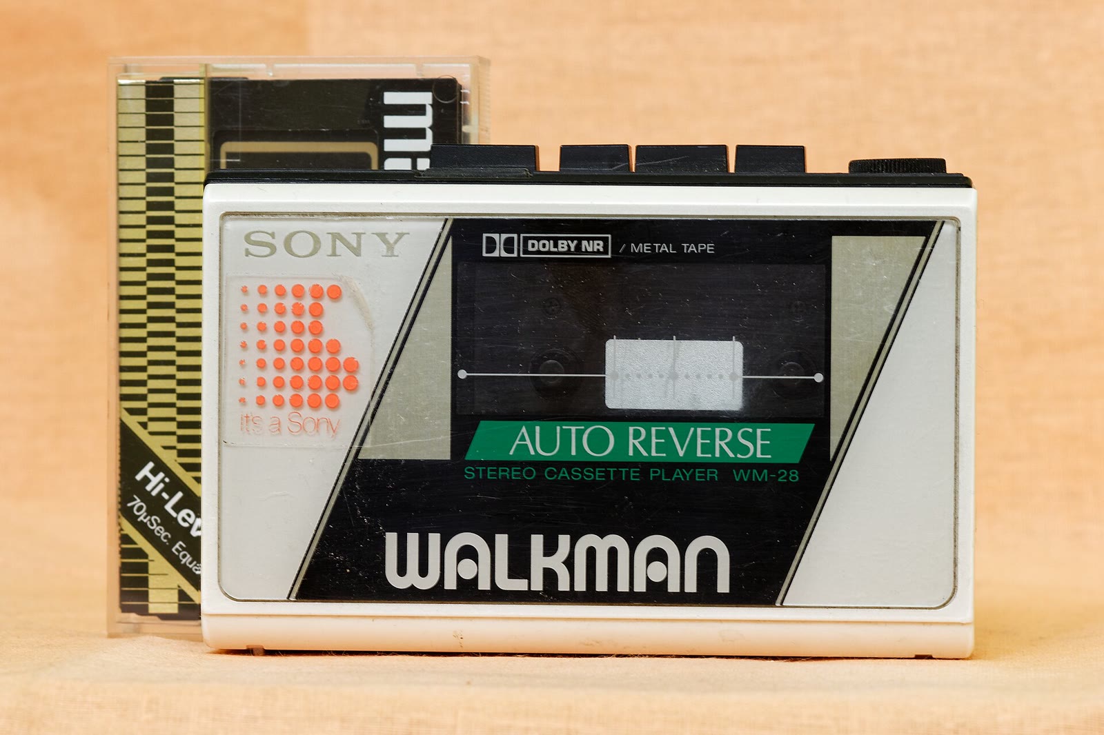 A Sony Walkman WM-28 portable cassette player