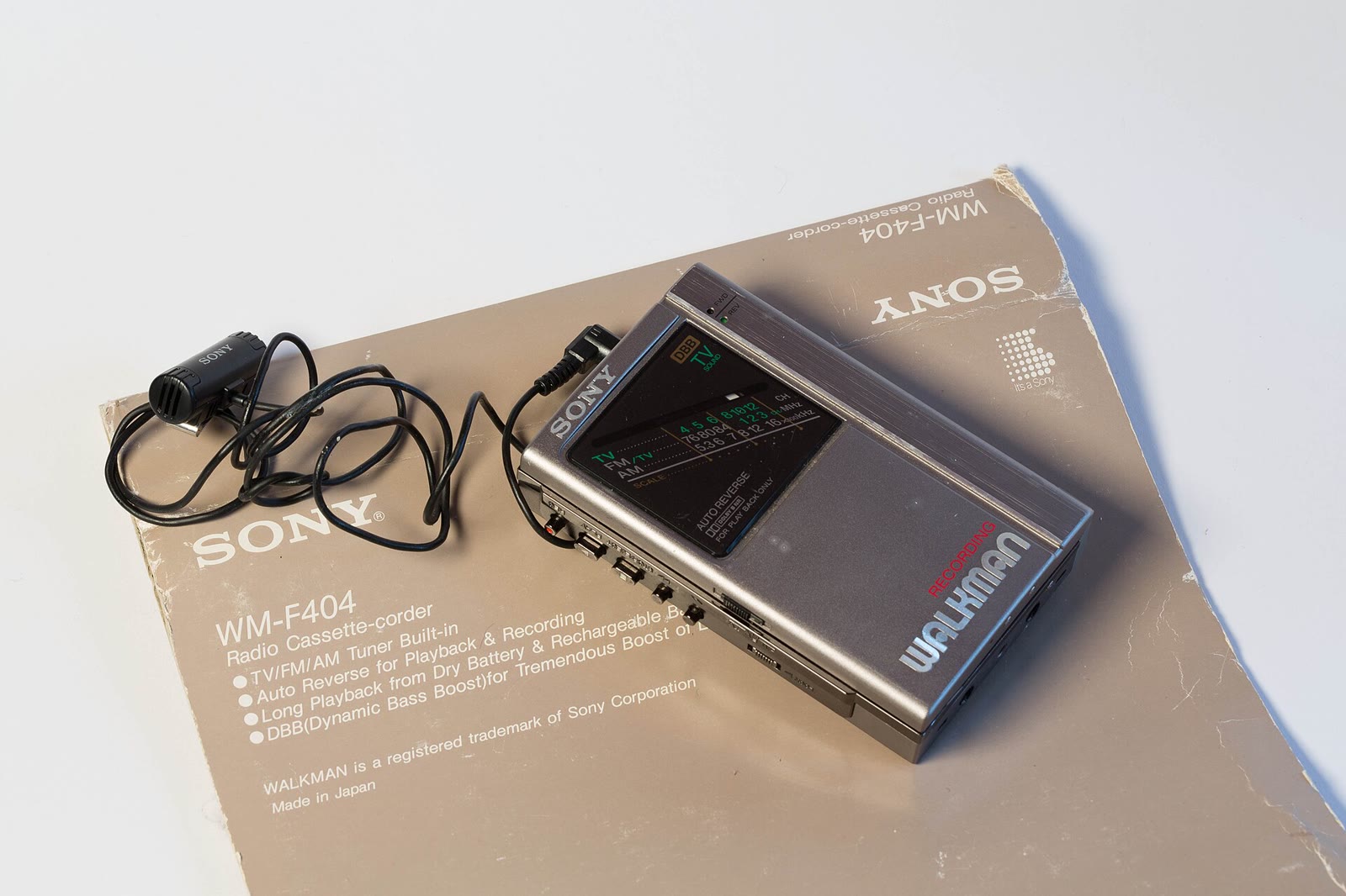 A Sony Walkman WM-F404 portable cassette player with radio