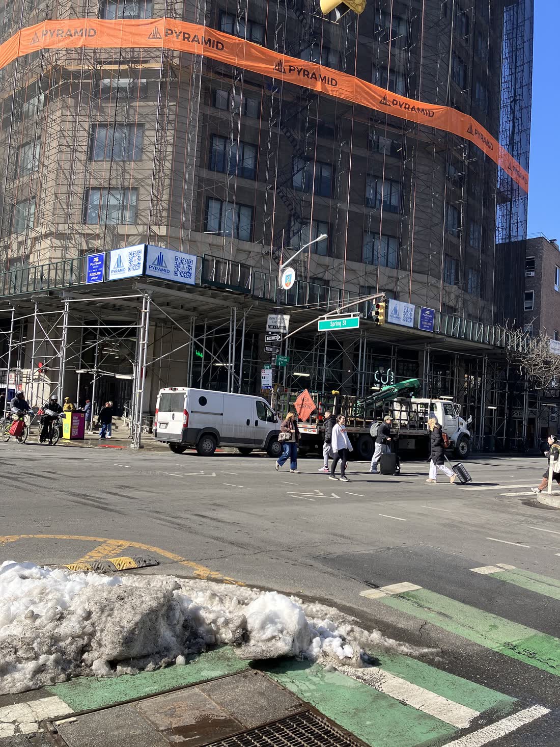A pedestrian crossing on Spring Street in the SoHo district of Manhattan