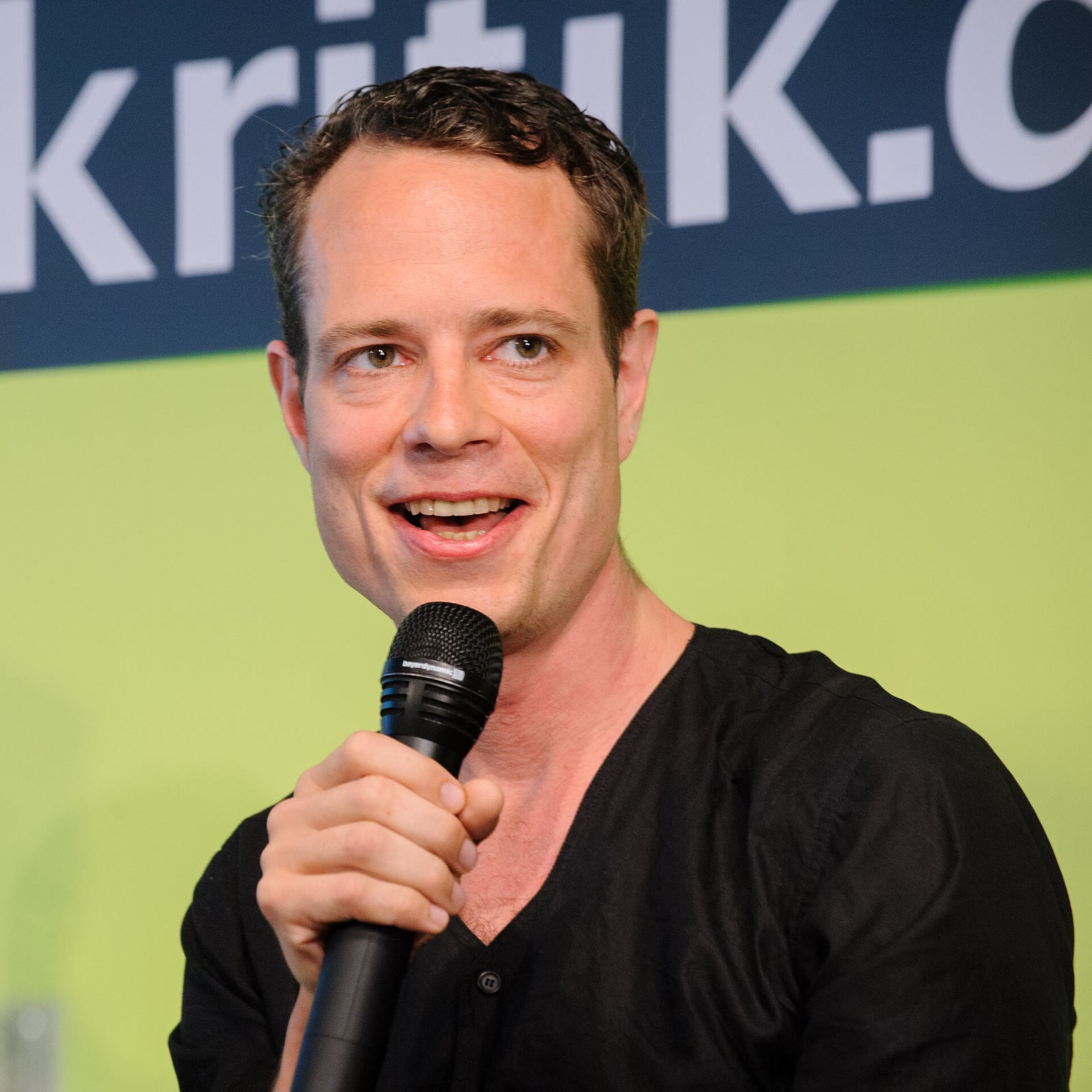 Stefan Kaegi of Rimini Protokoll at a conference in Berlin