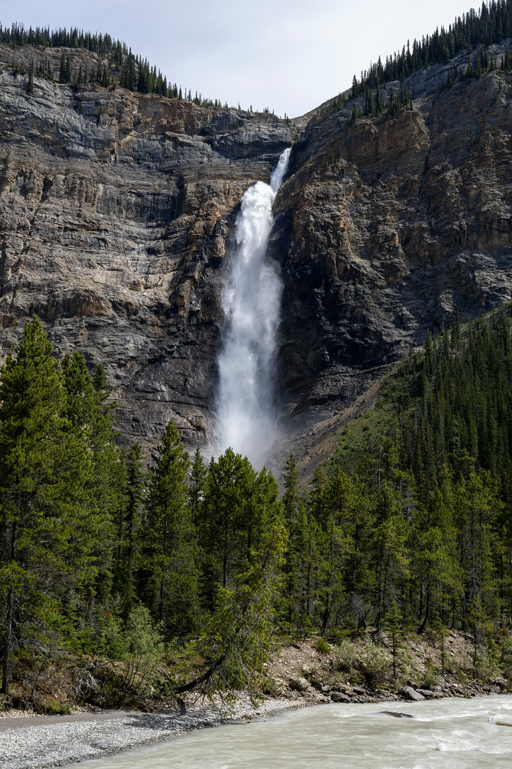 Takakkaw Falls dropping down a cliff in Yoho National Park, British Columbia