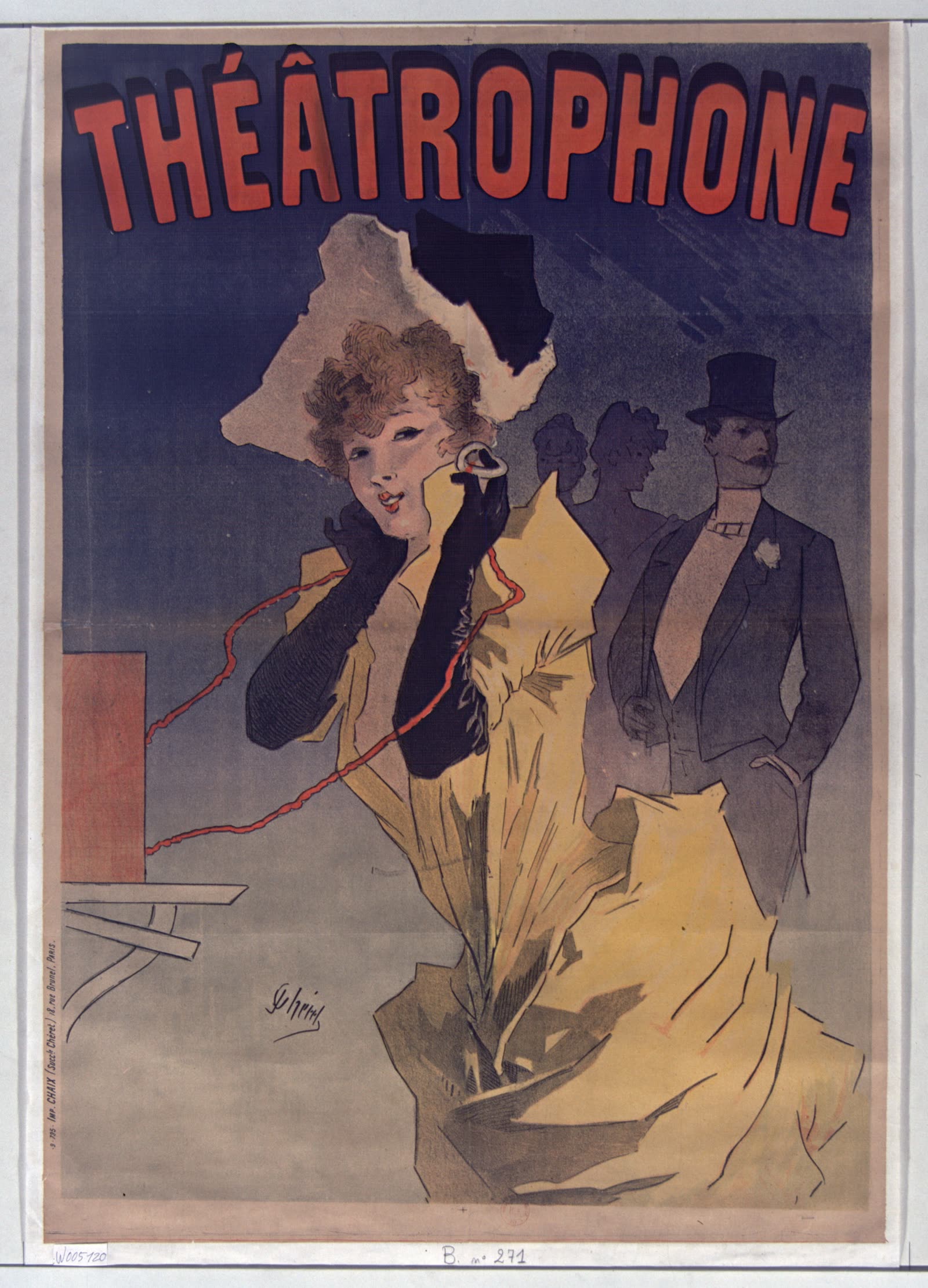 Jules Chéret lithograph poster advertising the Paris théâtrophone, an early telephone theatre listening service