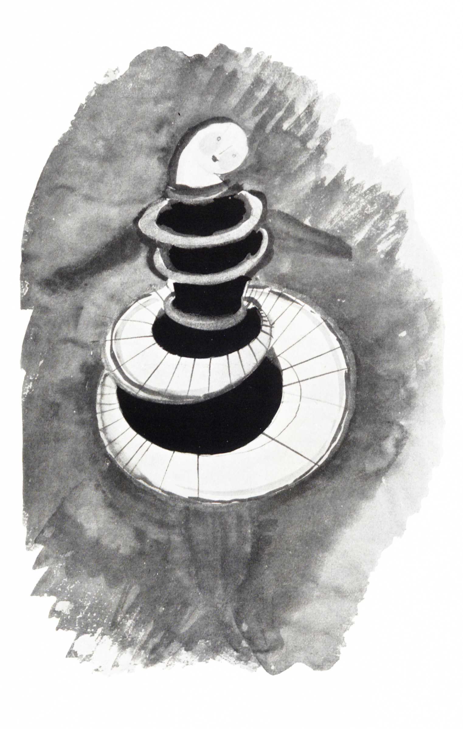 Black and white plate of a geometric Triadic Ballet costume by Oskar Schlemmer, from 1922