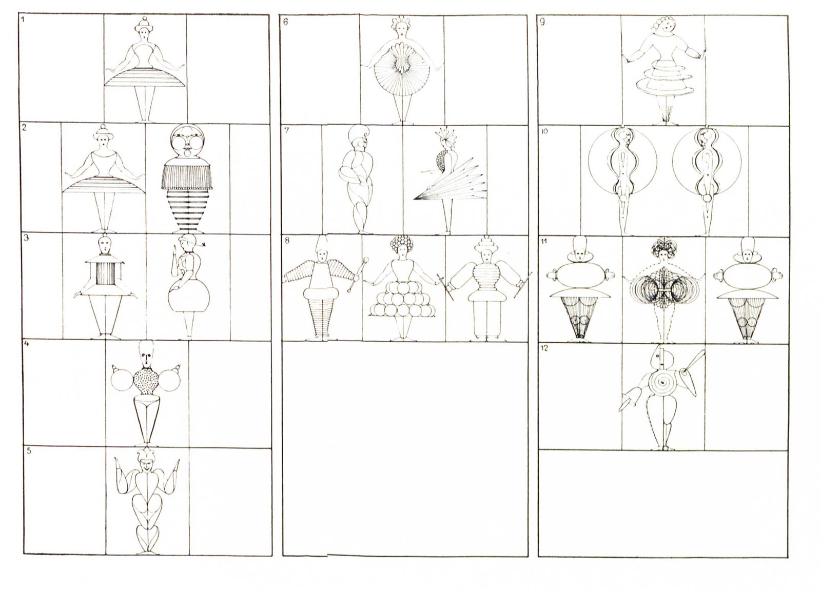 Black and white plate of costumed Triadic Ballet figures by Oskar Schlemmer, from 1922