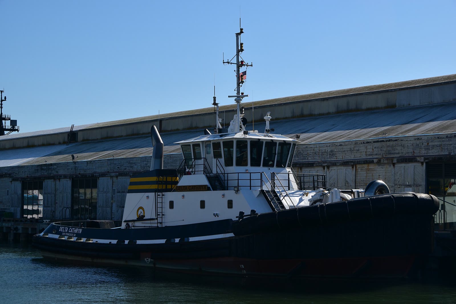 The tugboat Delta Cathryn moored at a pier in the Port of San Francisco