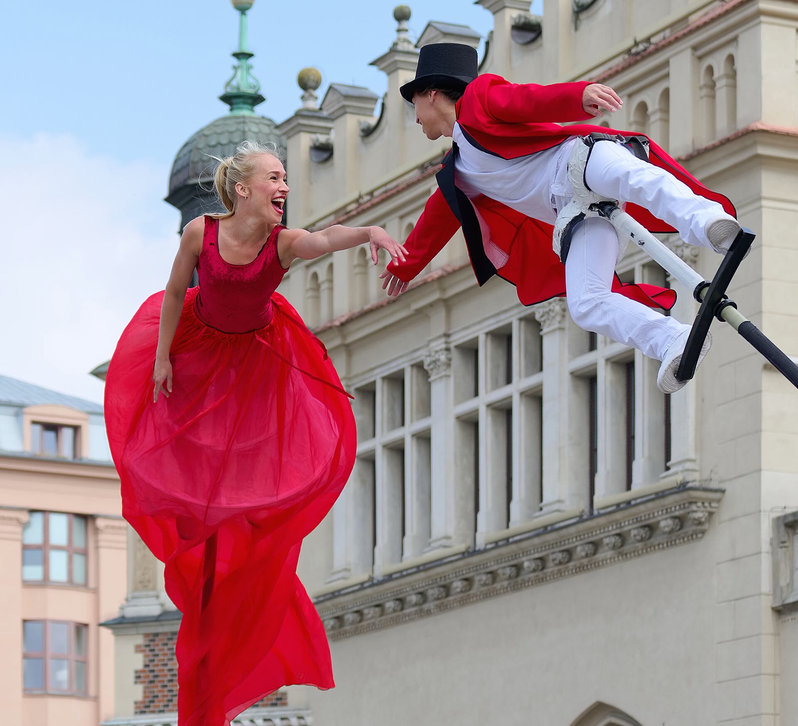 TNT Shows performing Moving Poles in the street at the Ulica festival in Kraków