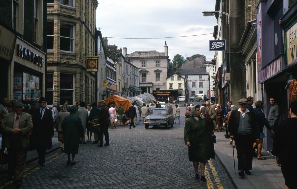 An Ulverston street on market day in a photograph dated October 1969