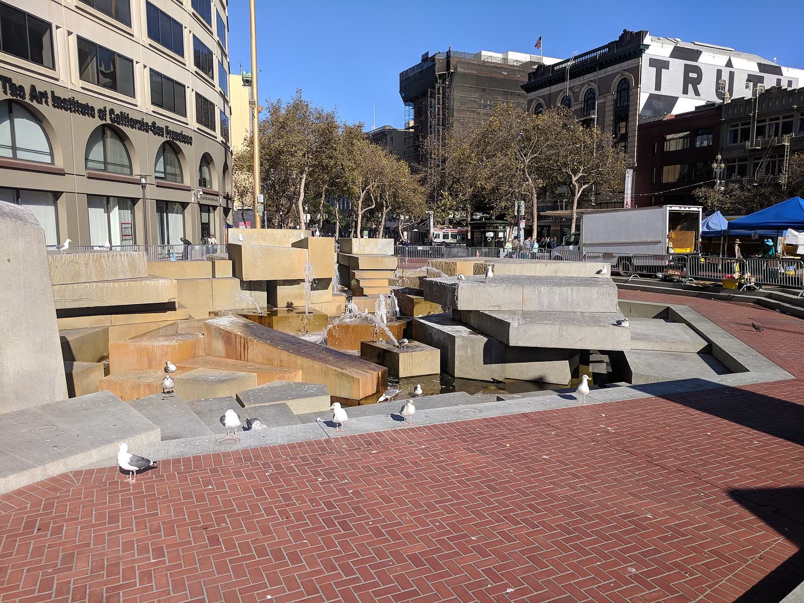 The angular granite blocks and water of the UN Plaza fountain in San Francisco, designed by Lawrence Halprin