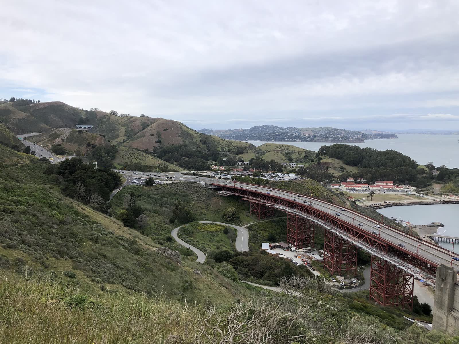 U.S. Route 101 running north through Marin County, seen from the Marin Headlands in March 2022